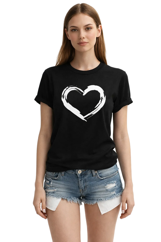 Czarna koszulka T-shirt z białym nadrukiem serca