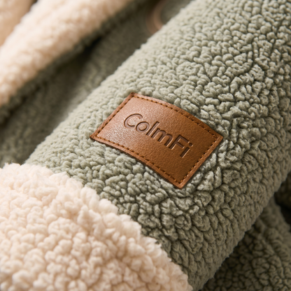 Hooded bathrobe, sage green, sherpa trim