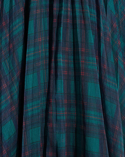 Zielona sukienka midi w kratę z transparentnymi rękawami i paskiem